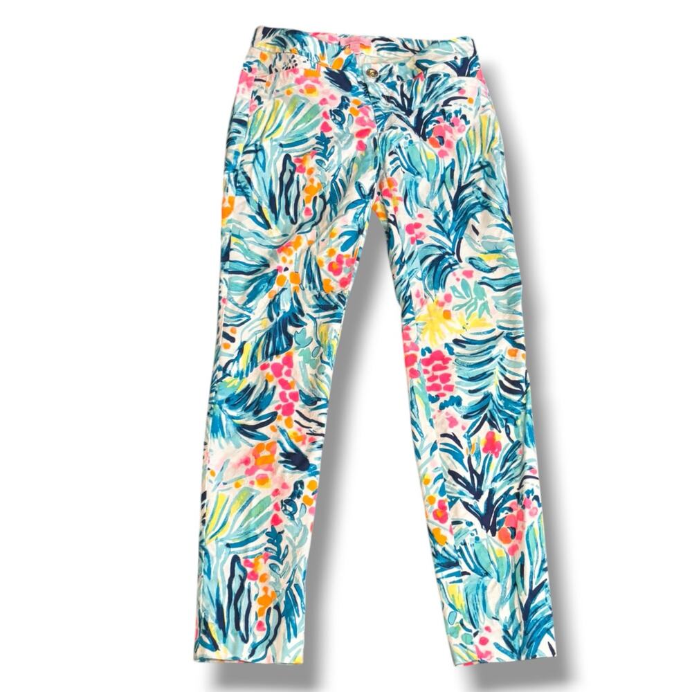 Lilly Pulitzer Kelly Skinny Ankle Pants Serene Blue Tippy Top Print Resort 2